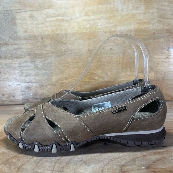 Skechers SUEDE Bikers Pulsate Womens Sz 6 Open Toe Slip On Tan Flats Shoes 46458 - Picture 3 of 8